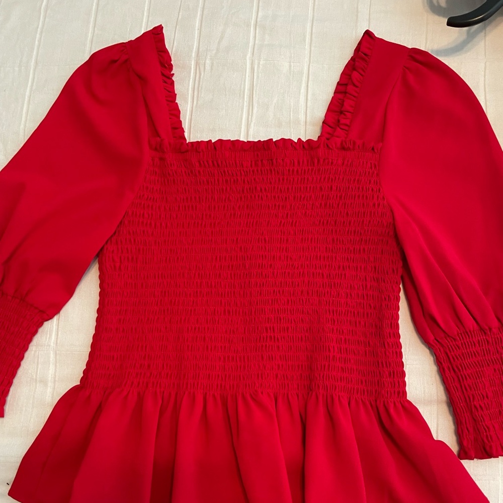 Red fitted stretch fabric top